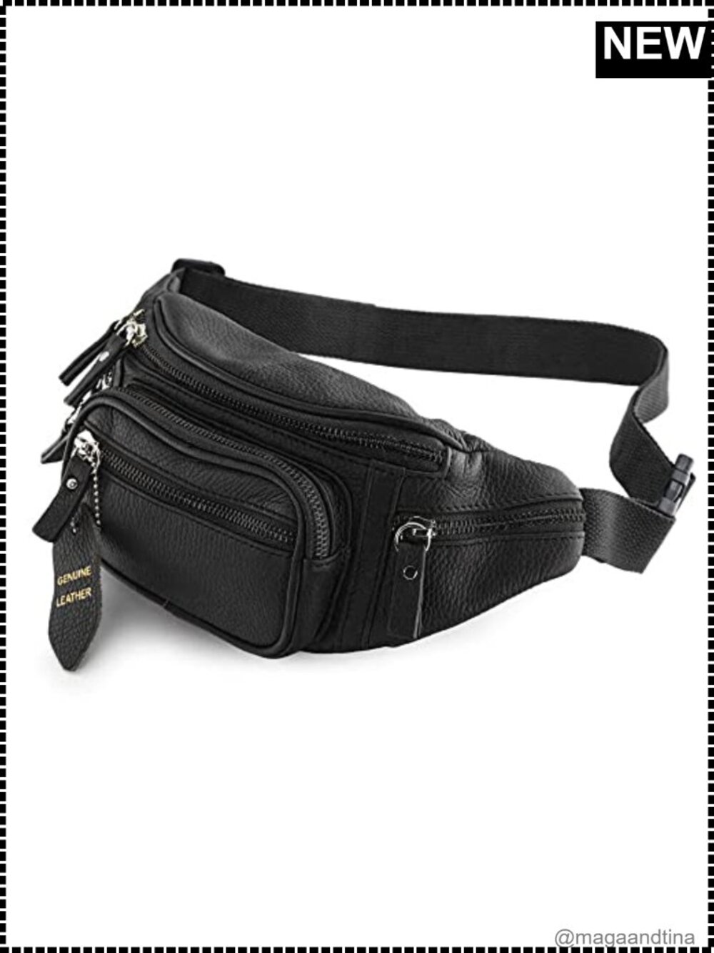 Genuine Leather Fanny Pack Waist Bag, 6 Pockets, Hiking Travel